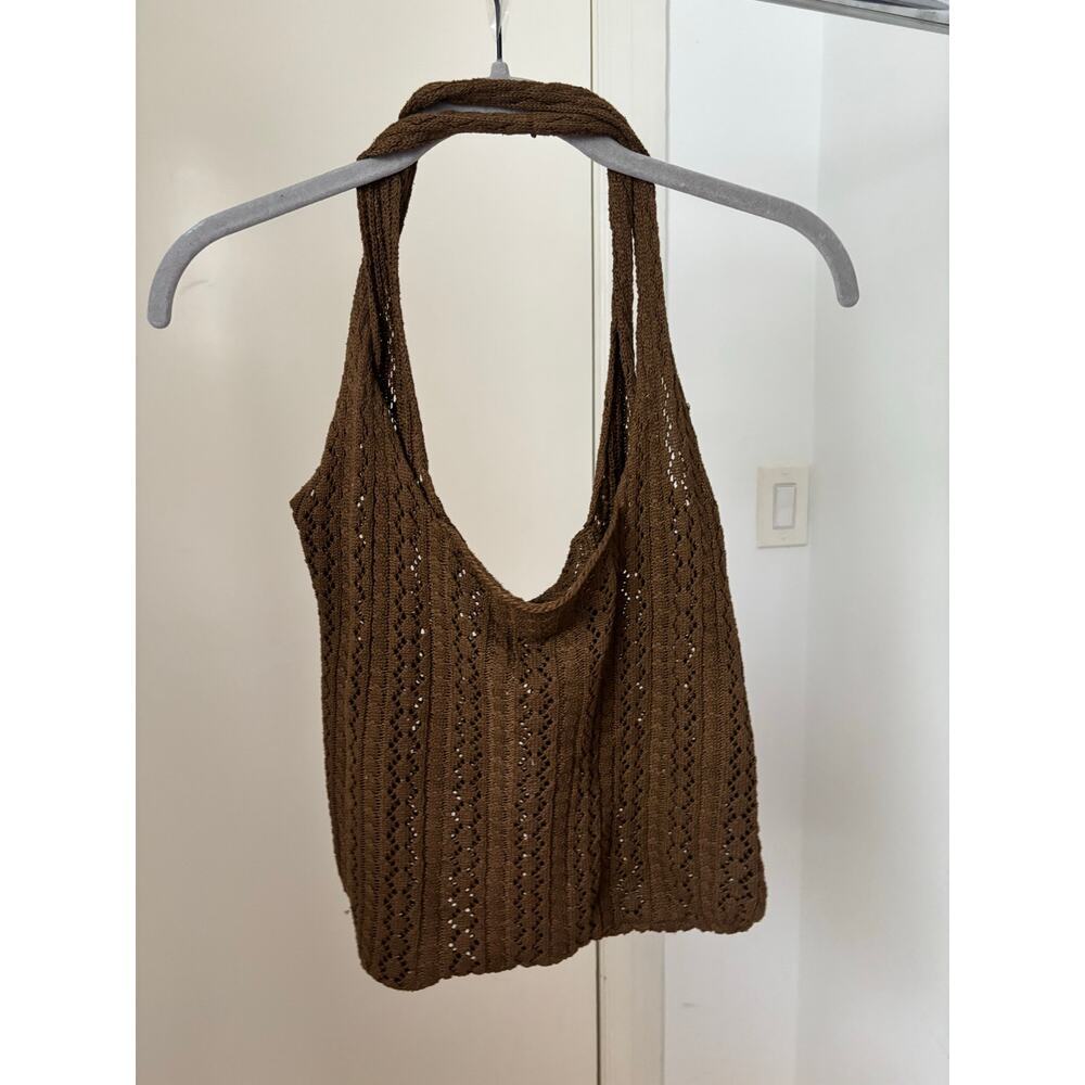 Brown Crochet Knit Shoulder Bag Boho Hobo Tote Slouchy Cottagecore Y2K - Picture 2 of 5